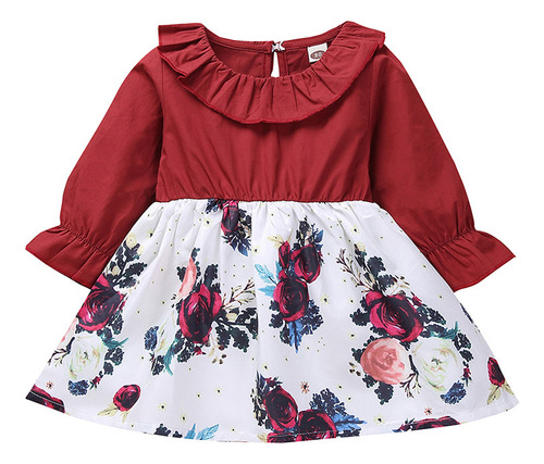 Vestido Z Para Niñas Pequeñas, Manga Larga, Cuello Con Volan