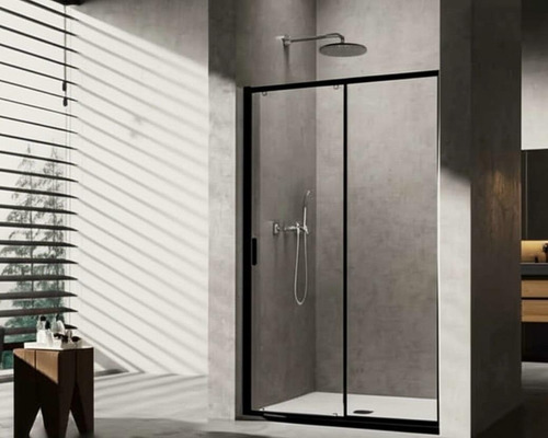 Mampara De Baño Corrediza Vidrio Templado 6mm Marco Cromo Transparente Negro