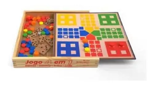 Jogo de Tabuleiro 4 Jogos em 1 Damas, Trilha, Ludo e Resta 1, GGB Plast,  Multicor, 1045