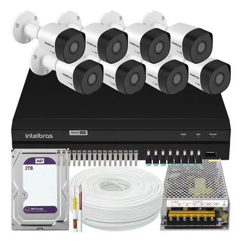 Kit Cftv 8 Cameras Full Hd Dvr Intelbras 1208 2tb Wd Purple