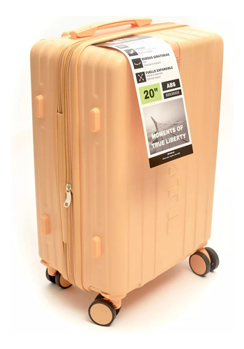 Valija Carry On 20 Pulgadas Mtl Abs Rígida Color Oro Ruedas Dobles 360° Liviana Resistente Equipaje De Mano Diseño Moderno Candado Tsa Organización Eficiente Ideal Viajes Negocios Placer Reforzada
