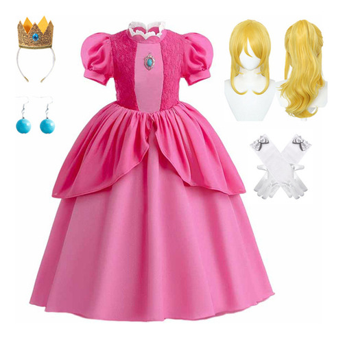 Vestido De Cosplay Super Bros Princess Peach Para Niñas