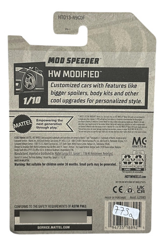 Hotwheels Mod Speeder 773a Blanco