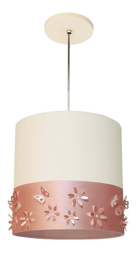 Lustre Infantil Pendente Faixa Flores E Borboletas Branco 25