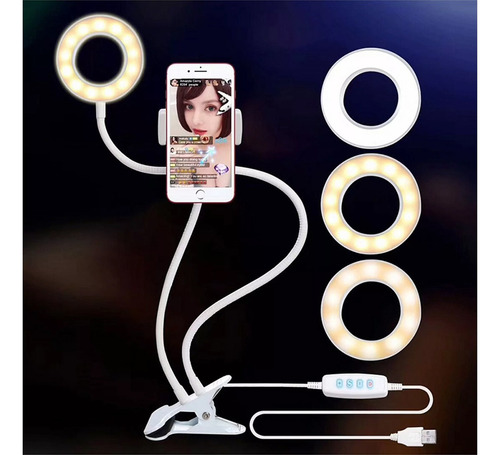 Ring Light Suporte Celular Selfie Luminaria Abajur Youtuber Cor Da Estrutura Branco