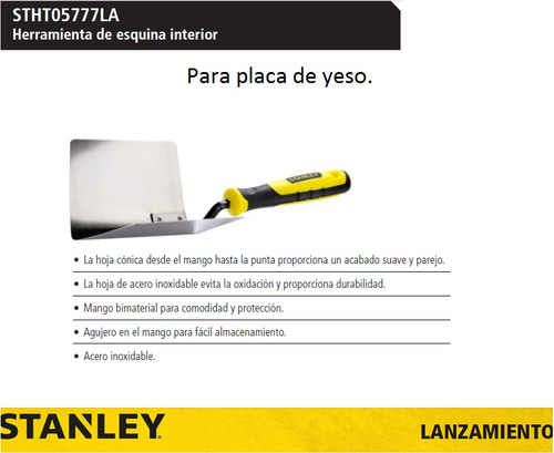 Espatula De Esquina Interior P/ Placa Yeso Durlock Stanley