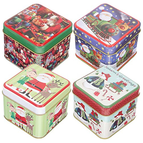 Besportble 4 Cajas De Lata De Navidad, Decoración De Cajas 