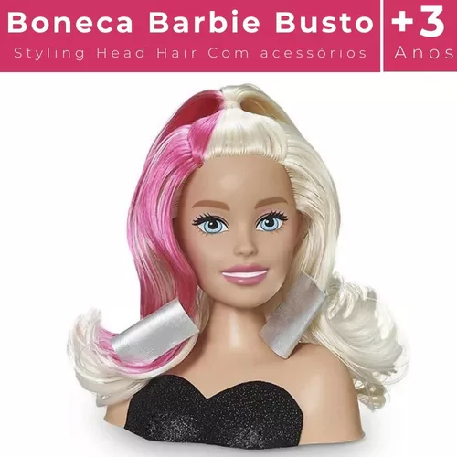 Boneca Barbie Maquiar e Pentear Busto 3 Acessorios - Pupee