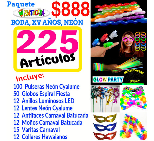 Paquete Batucada Boda Neon Led Fiesta Party 15 Años 175 Art.