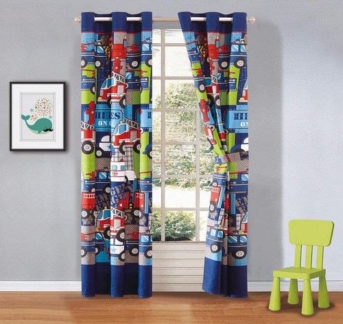 Juego De 2 Paneles De Cortinas Para Niños, Héroes, Bomberos,