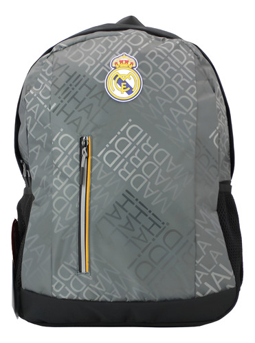 Mochila Escolar Fc Real Madrid Original De Truzt Negro/gris Liso