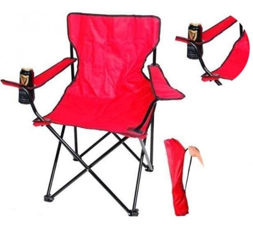 Cadeira Camping Com Porta Copo Dobravel De Praia Vermelho