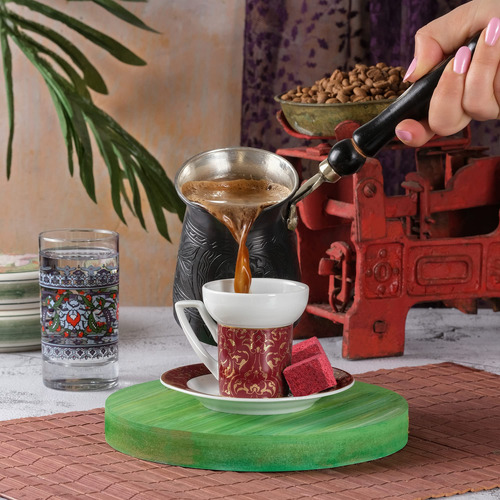 Cafetera Turca De Cobre 350 Ml Con Mango Y Cuchara De Madera