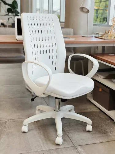 Silla de escritorio Tisera F80 blanca con tapizado de cuero sintético