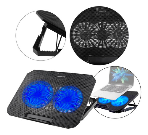 Base Refrigerada Para Notebook Com 2 Coolers Led, Ajustável
