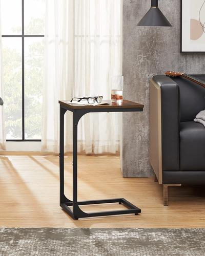 Mesa Auxiliar En Forma De C Marrón Rústico Y Negro