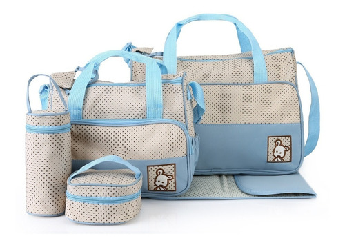 Set Bolso Maternal Bebe 5 Piezas Con Cambiador Celeste Tcweb