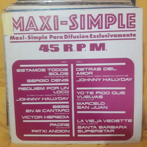 Vinilo Maxi Simple 45 Rpm Johnny Hallyday Sergio Denis Si1