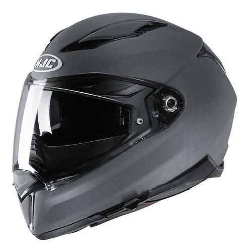 Capacete Moto HJC F70  Viseira Solar proteção e segurança para Motociclista Cor Chumbo Sólido com o revestimento externo em camurça Tamanho 56
