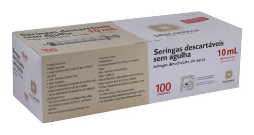 Seringa Sem Agulha Descarpack Luer Lock 10ml (100 Unidades)