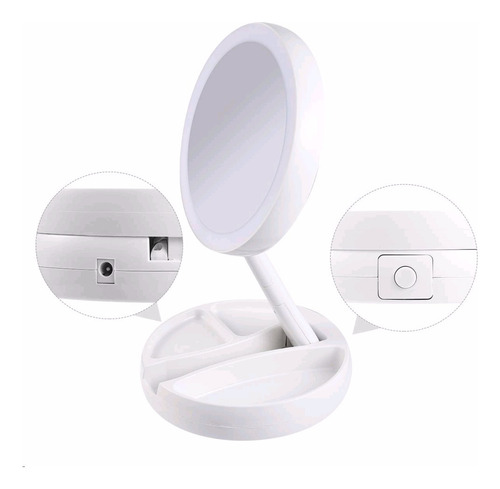 Espejo Luz Led Para Maquillaje De Tocador Plegable 10x