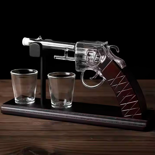 Decanter Whisky Tequila Formato Revolver Com 2 Copos Shot