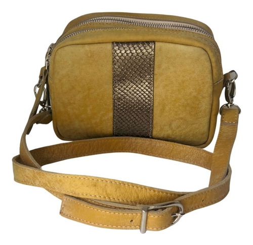 Bandolera Cartera Para Dama Cuero Genuino!! Color Dorado Correa De Hombro Dorado Diseño De La Tela Liso