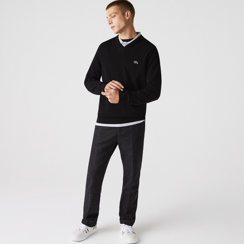 Imagen 1 de 5 de Sweater Para Hombre Lacoste Algodón Orgánico Cuello V Negro