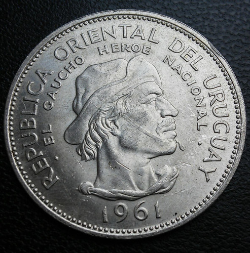 Mg* Uruguay Gaucho Moneda De Plata $10 1961 Excelente Estado