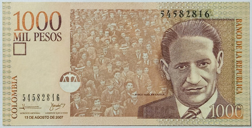 Billete 1000 Pesos 13/ago/2007 Colombia Unc