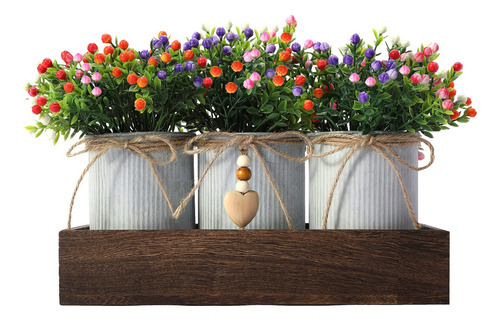 Calavak Centro De Mesa Decorativo De Madera Con 3 Flores