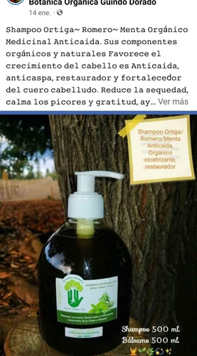 Shampoo Orgánico Medicinal  Anticaida, Romero/ortiga/ Menta