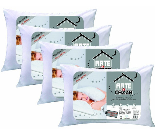 Travesseiro Percal 200 Fios Algodão Antialérgico Kit 4 Und