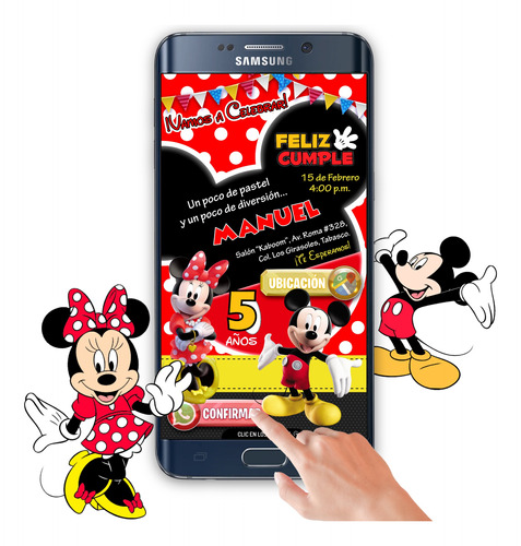 Invitación Interactiva Botones Mickey Mouse Y Minnie Mouse