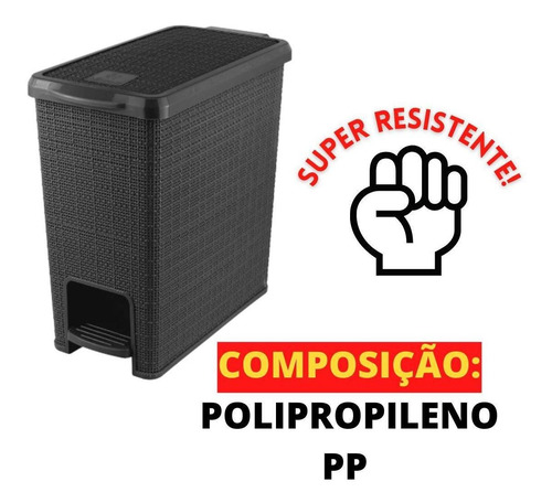 Lixeira Com Pedal Juta Preto Retangular 12l Nitron