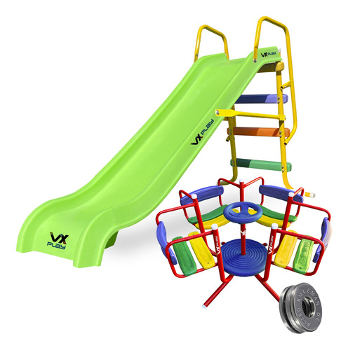 Combo Tobogan 3 Escalones Pvc + Calesita Infantil Vxplay