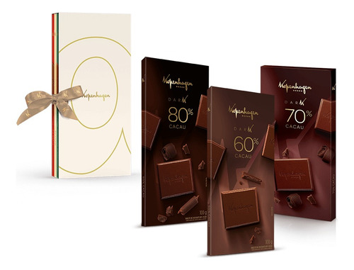 Kit 3 Tabletes Chocolate Amargo 60%, 70% E 80% Kopenhagen