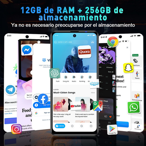 Teléfono Celular Negro Y10 Dual Sim 256 Gb + 12 Gb Ram 6.8 Pulgadas Android 14 Full Hd 4g Carga Rápida 6500 Mah With Facial And Huella Con Gps Bluetoo