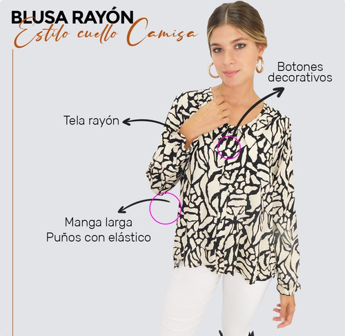 Imagen 5 de 10 de Blusa Mujer Fiesta Casual Dama Señora Estilo Cuello Camisa