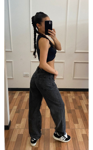 Jean Osadas Pantalon Mom Wide Leg Dama Tiro Medio Bajo