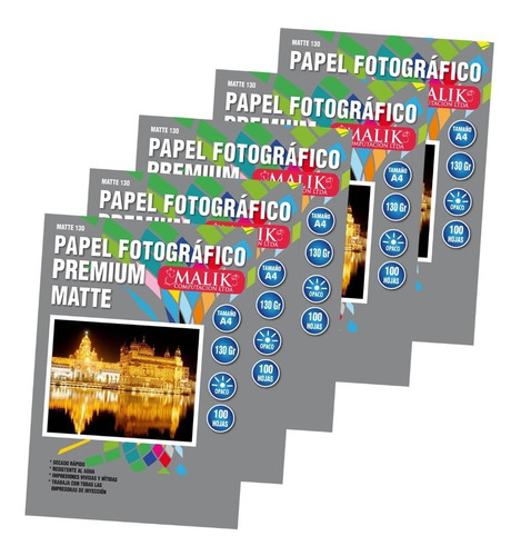 Pack X5 Papel Fotográfico Mate Opaco A4 De 130gr/100 Hjs