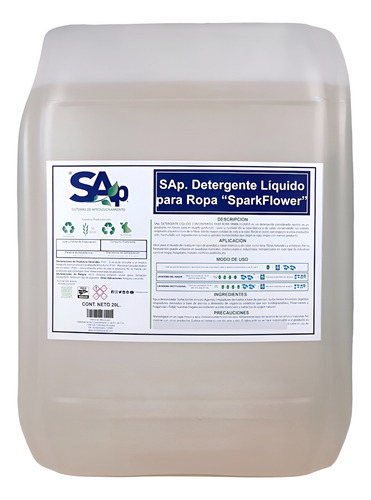 Detergente Concentrado Para Ropa Sparkflower. 20 Litros