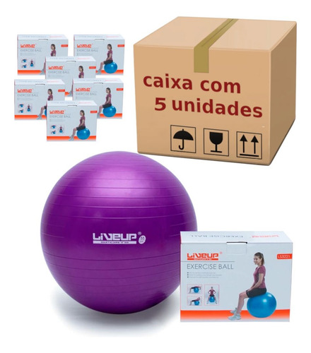 Kit Com 5 Bolas Suíças De 55 Cm Para Pilates E Yoga Cor Roxa