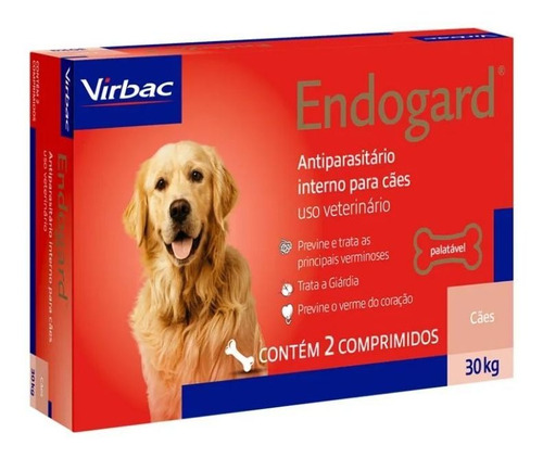 Endogard Vermifugo Cães 30 Kg Caixa 2 Comprimidos Virbac