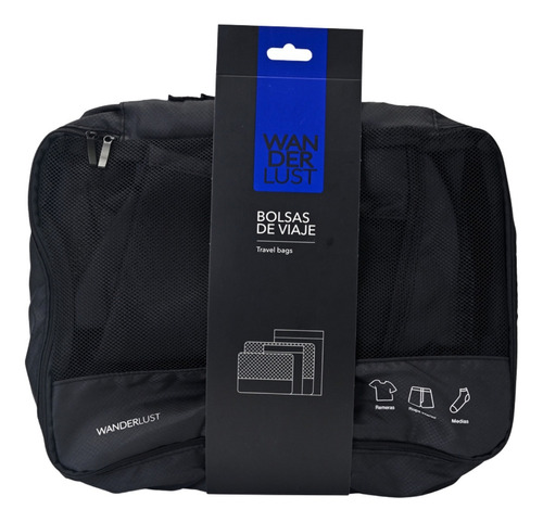 Set Organizador De Ropa Equipajes Wanderlust 4 Bolsas Color Negro