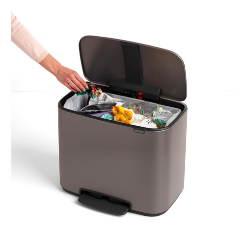 Cubo De Basura Con Pedal 36 Litros Platino Reciclaje Bolsas