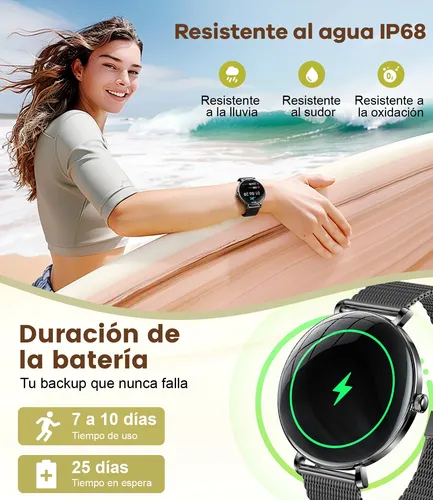 Reloj Inteligente Mujer,pantalla Hd 1.43'' Con Llamada Bluetooth Para iPhone Andriod (incluye Dos Correas)fv17-c Negro