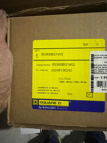 Arrancador 2hp 220v Nema Tamaño 0 Square D Mod. 8536sbg1v02