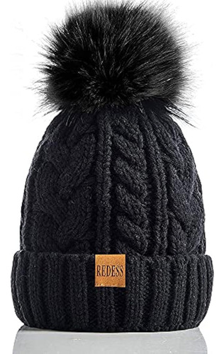 Redess Women Winter Pompom Beanie Hat With Warm