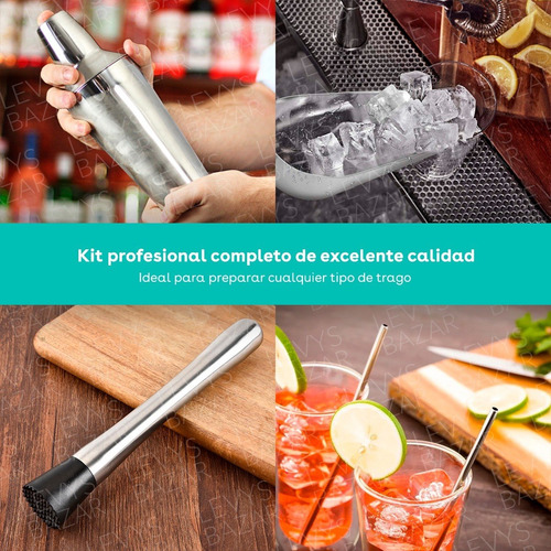 Imagen 5 de 9 de Set Kit Bartender Barman Completo Coctelera Trago Acero Inox
